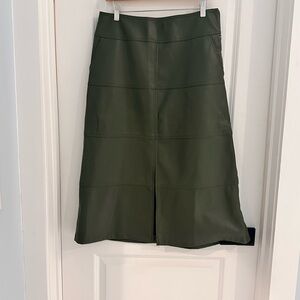CAbi Olive Faux Leather Kick It Skirt
